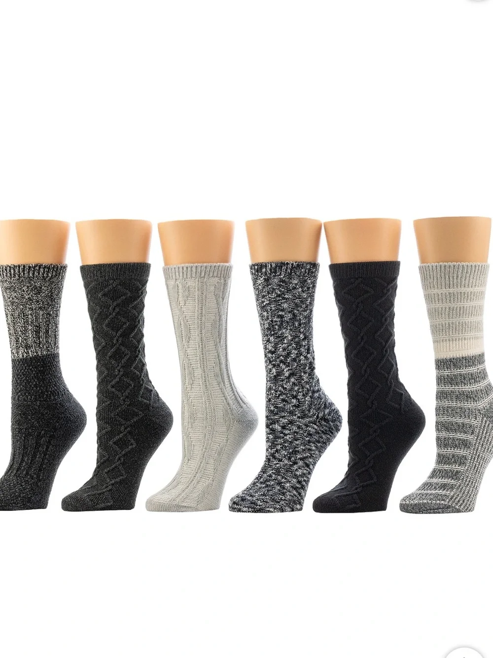 6 Pack BearPaw Black, Marled, Gray Ladies Boot Socks - 6 Pair